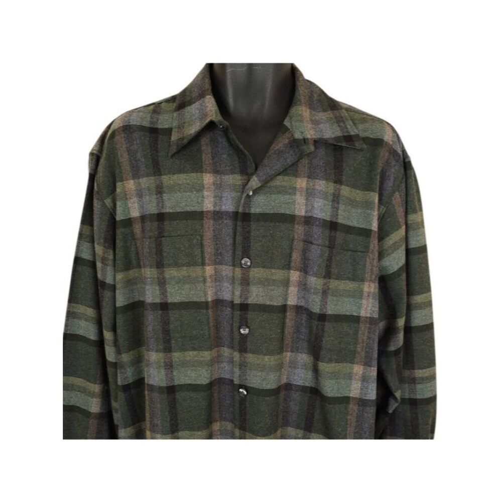 Manchester Wool Board Shirt Mens Size Large Green Plaid